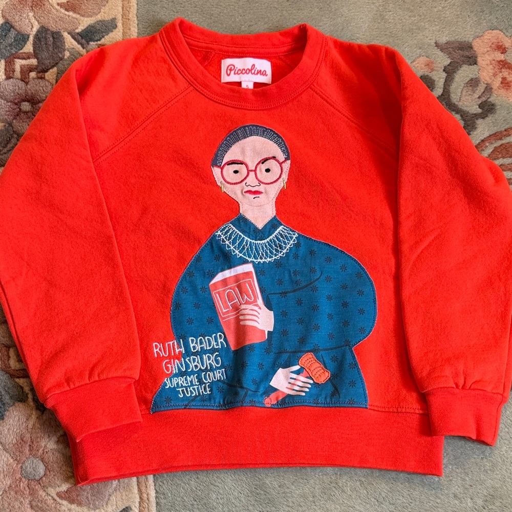 Piccolina Girls' orange Graphic Sweatshirt with RBG Illustration